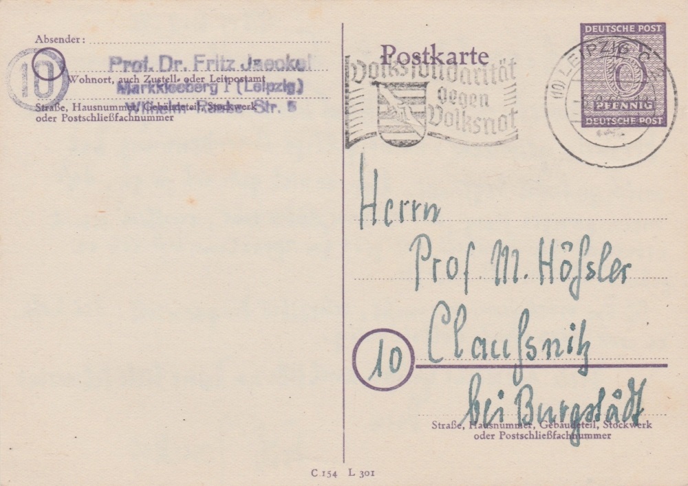 P 17 als Fernkarte von Leipzig nach Claußnitz verwendet